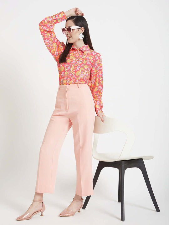 Luxury Satin Digital Print Puff Sleeve Shirt