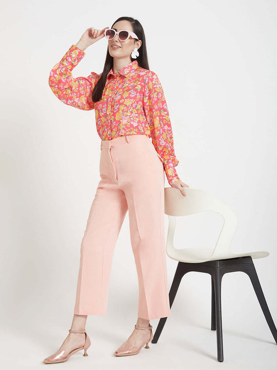 Luxury Satin Digital Print Puff Sleeve Shirt