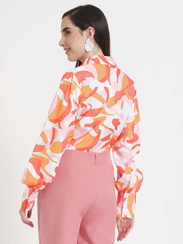 Premium Micro Digital Print Puff Sleeve Shirt