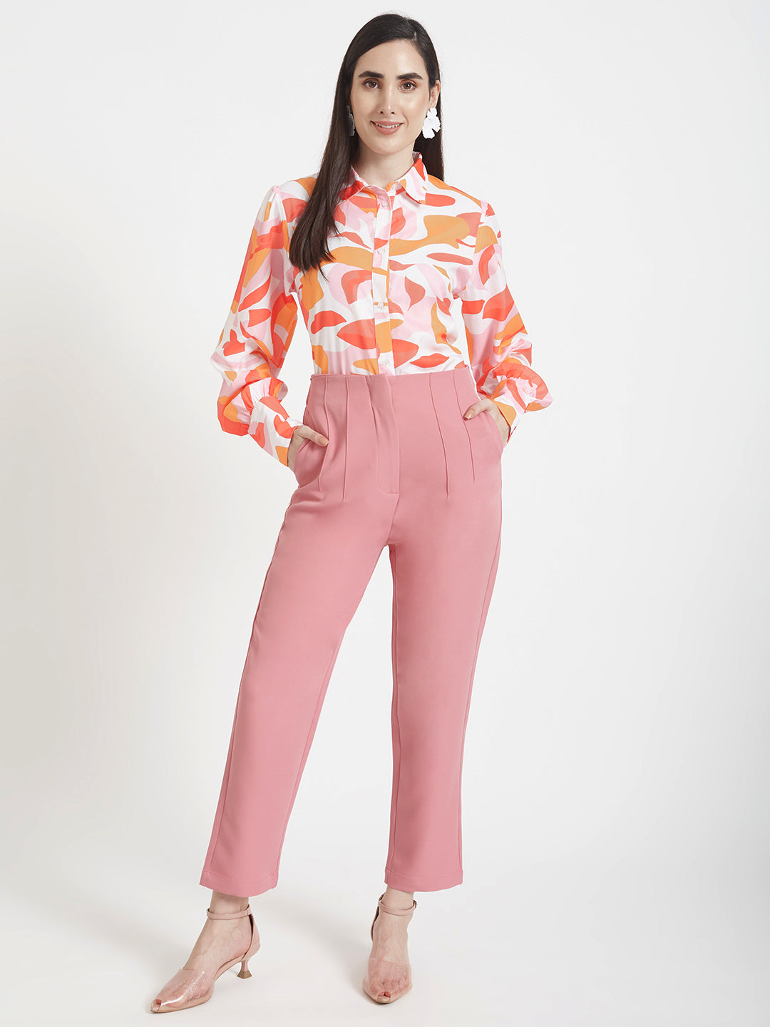 Women'S Luxury Banana Crepe French Rose Skin Fit Multi Pleated Trouser