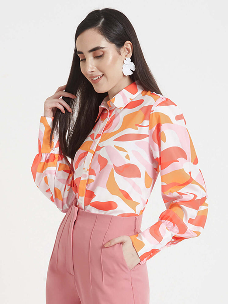 Premium Micro Digital Print Puff Sleeve Shirt