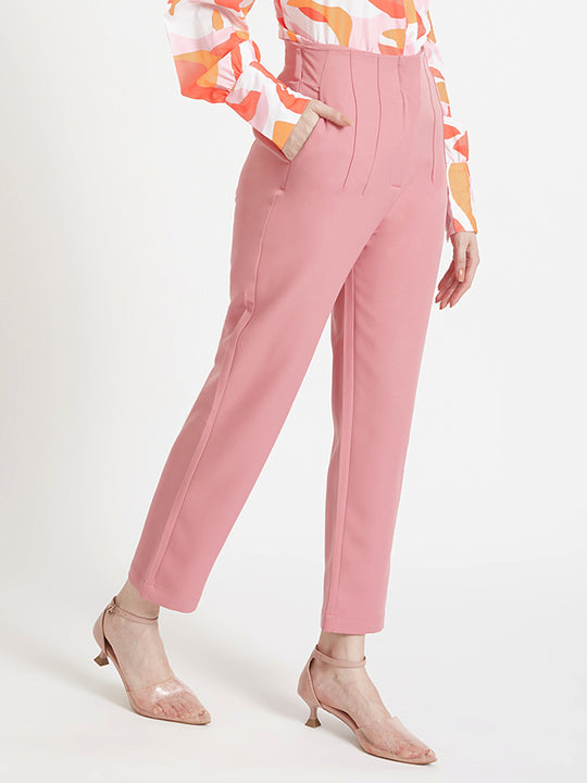 Women'S Luxury Banana Crepe French Rose Skin Fit Multi Pleated Trouser