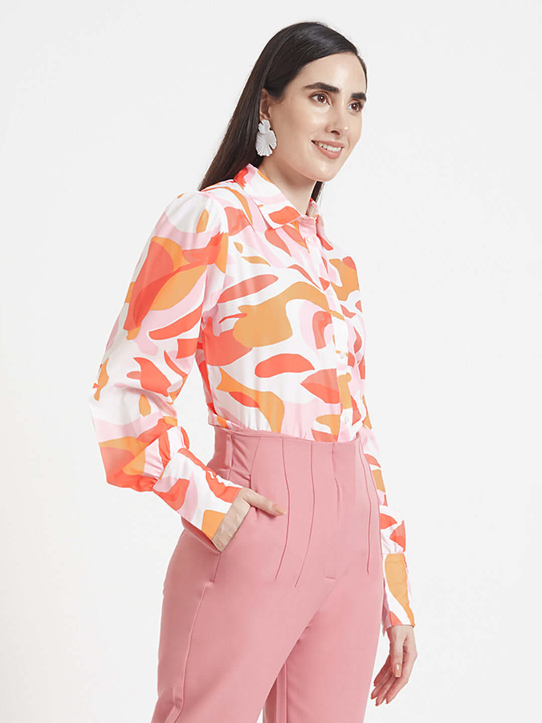 Premium Micro Digital Print Puff Sleeve Shirt