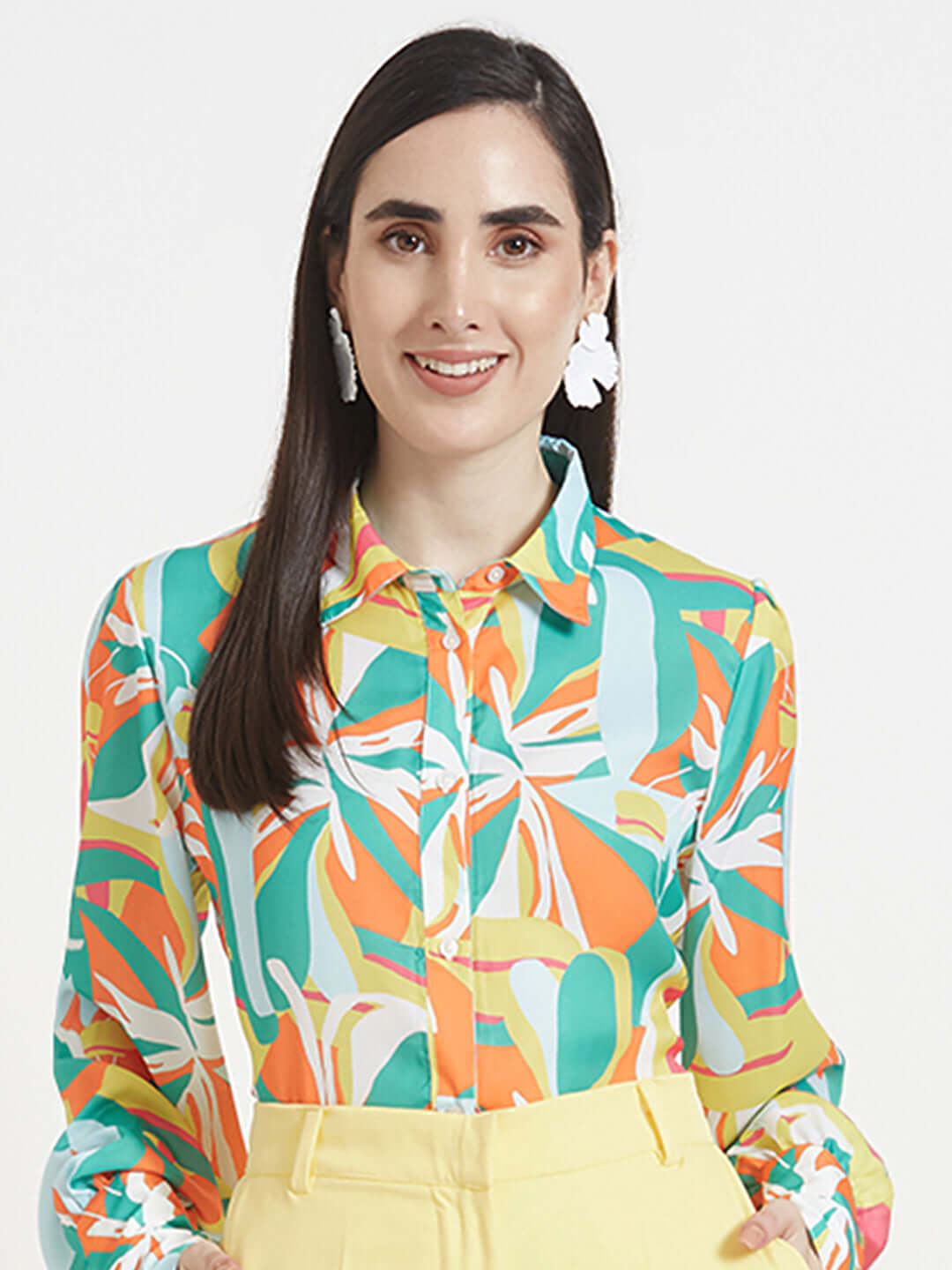 Luxury Satin Digital Print Puff Sleeve Shirt