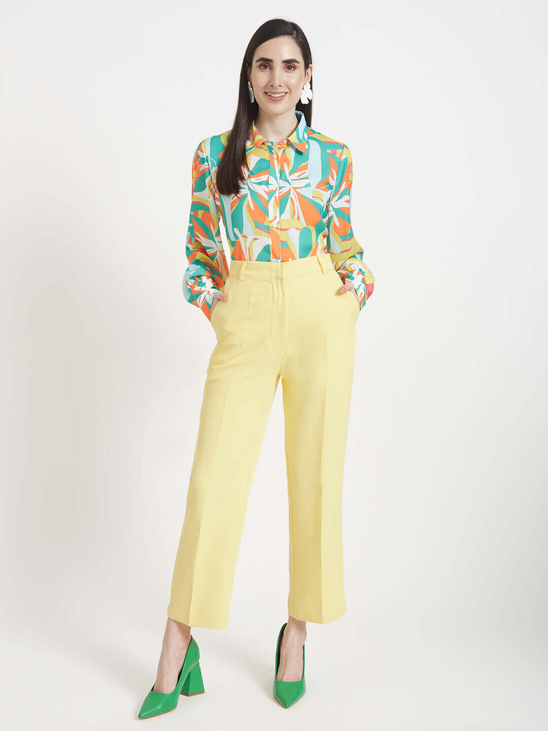 Luxury Satin Digital Print Puff Sleeve Shirt