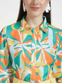 Luxury Satin Digital Print Puff Sleeve Shirt