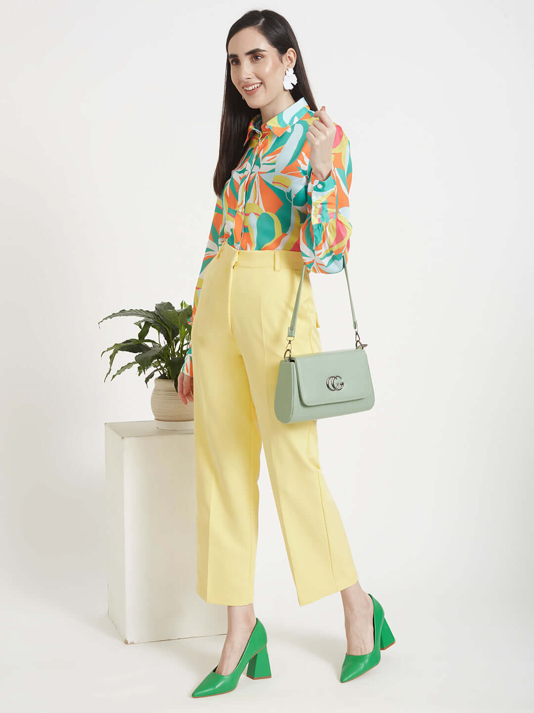 Luxury Satin Digital Print Puff Sleeve Shirt