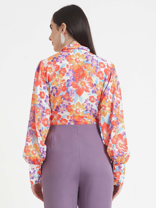 Luxury Muslin Digital Print Puff Sleeve Shirt