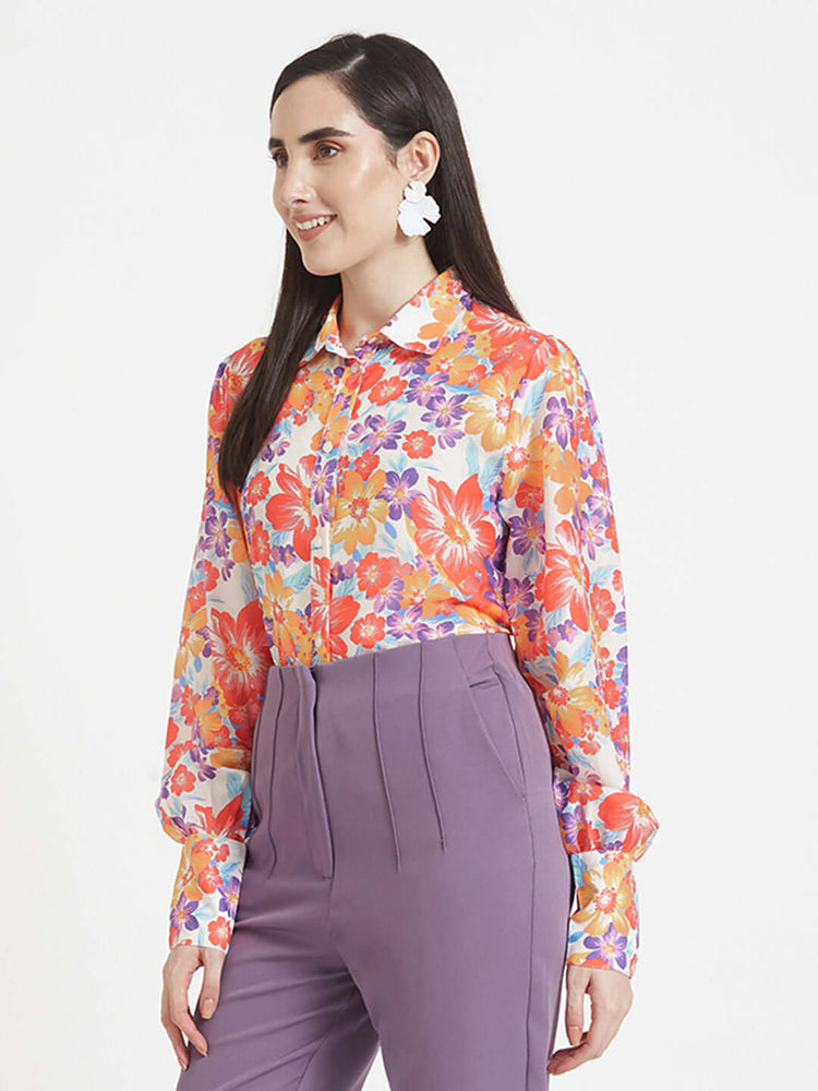 Luxury Muslin Digital Print Puff Sleeve Shirt
