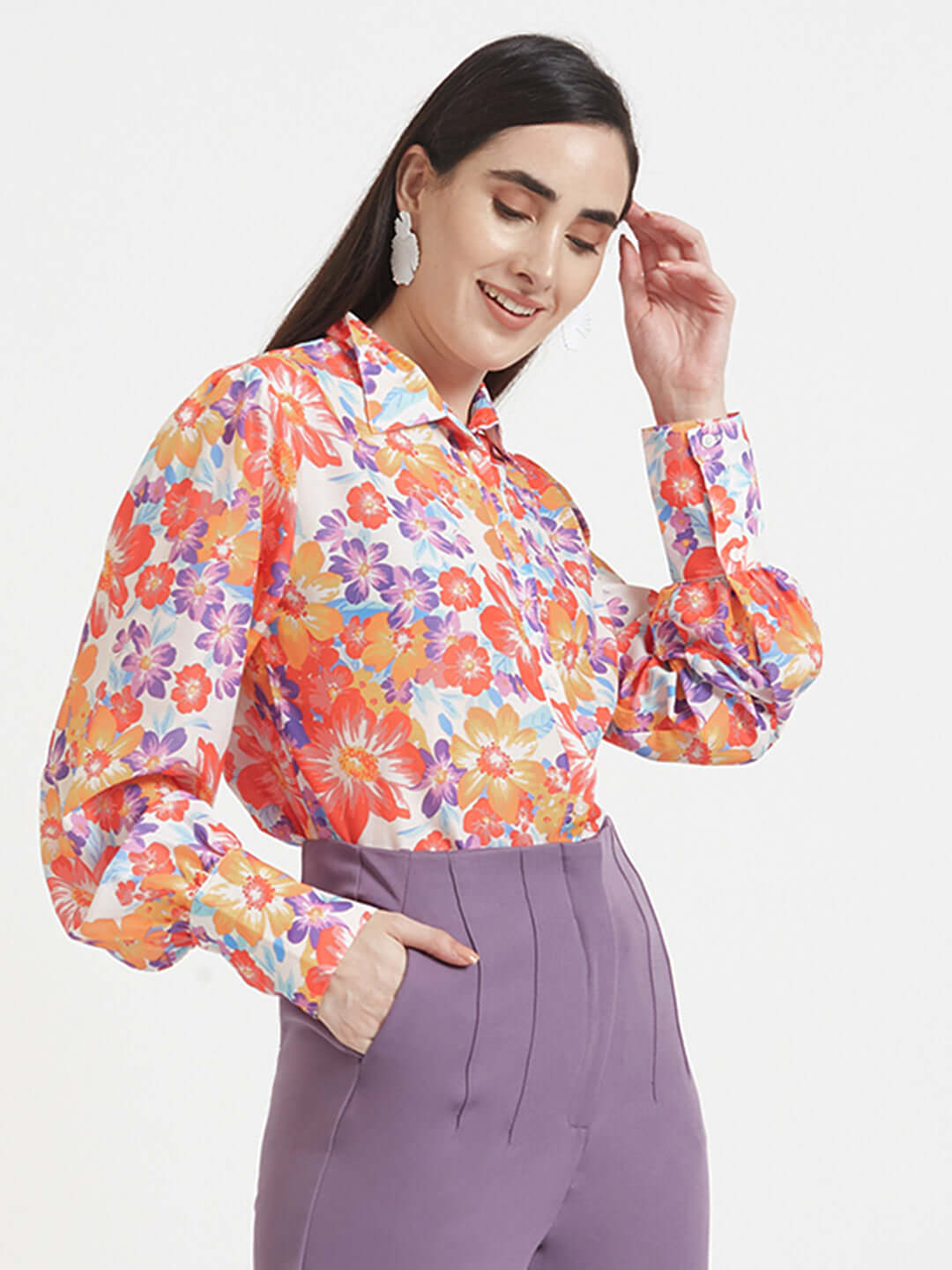 Luxury Muslin Digital Print Puff Sleeve Shirt