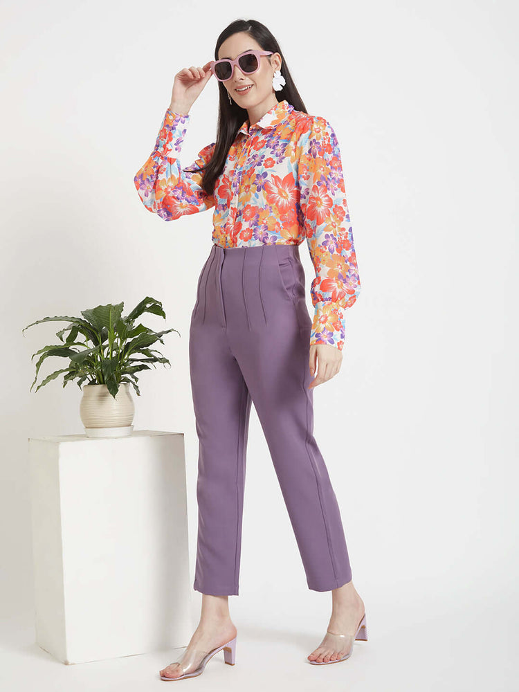 Luxury Muslin Digital Print Puff Sleeve Shirt