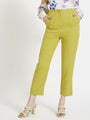 Women'S Luxury Banana Crepe Lime Green Skin Fit Multi Pleated Trouser