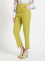 Women'S Luxury Banana Crepe Lime Green Skin Fit Multi Pleated Trouser