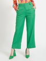 Women'S Luxury Banana Crepe Island Green Straight Fit Flap Pocket Trouser