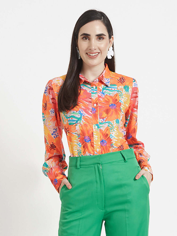 Premium American Crepe Digital Print Puff Sleeve Shirt