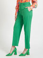 Women'S Luxury Banana Crepe Island Green Straight Fit Flap Pocket Trouser