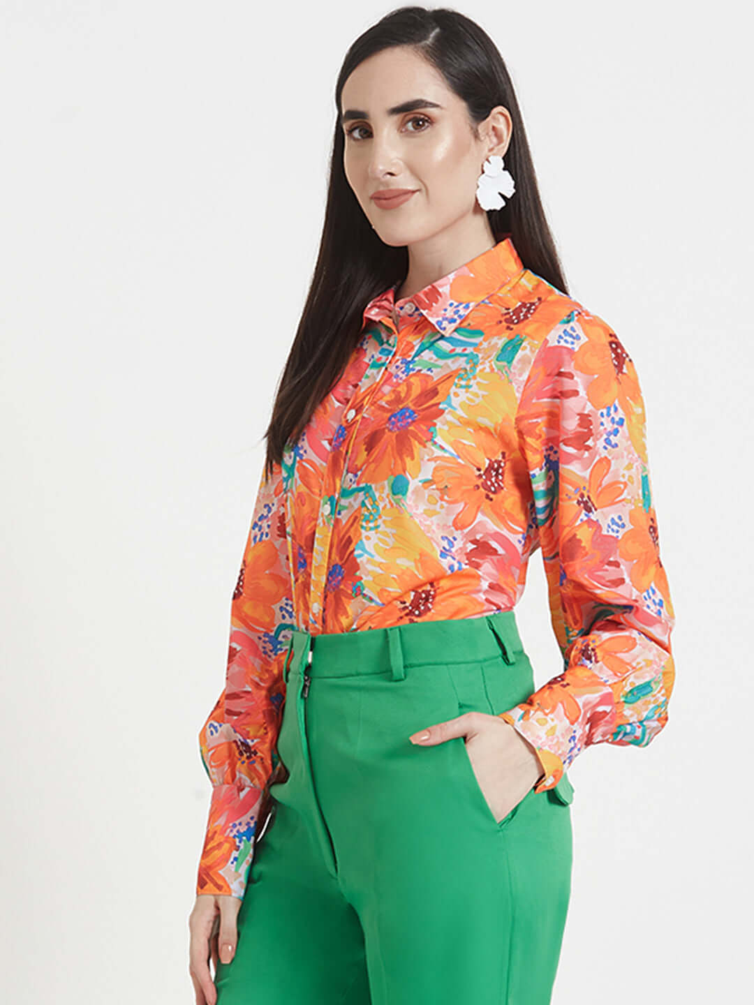 Premium American Crepe Digital Print Puff Sleeve Shirt