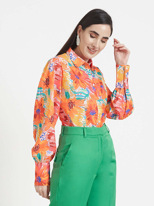 Premium American Crepe Digital Print Puff Sleeve Shirt