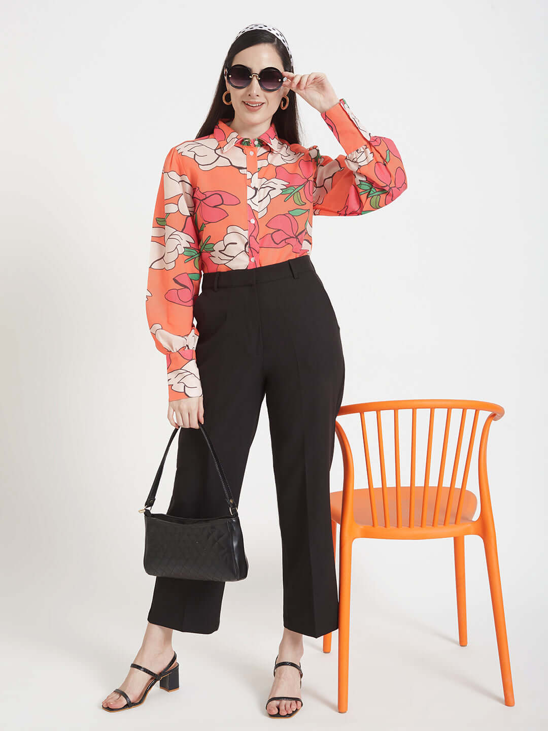 Luxury Cambric Digital Print Puff Sleeve Shirt