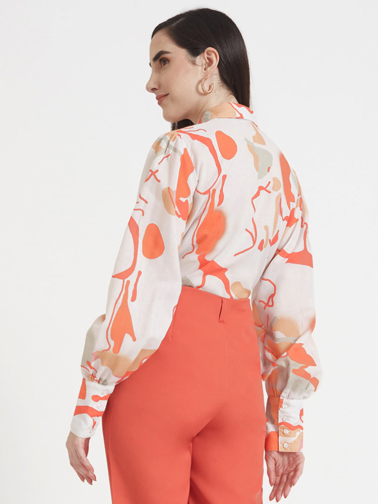 Luxury Cambric Digital Print Puff Sleeve Shirt