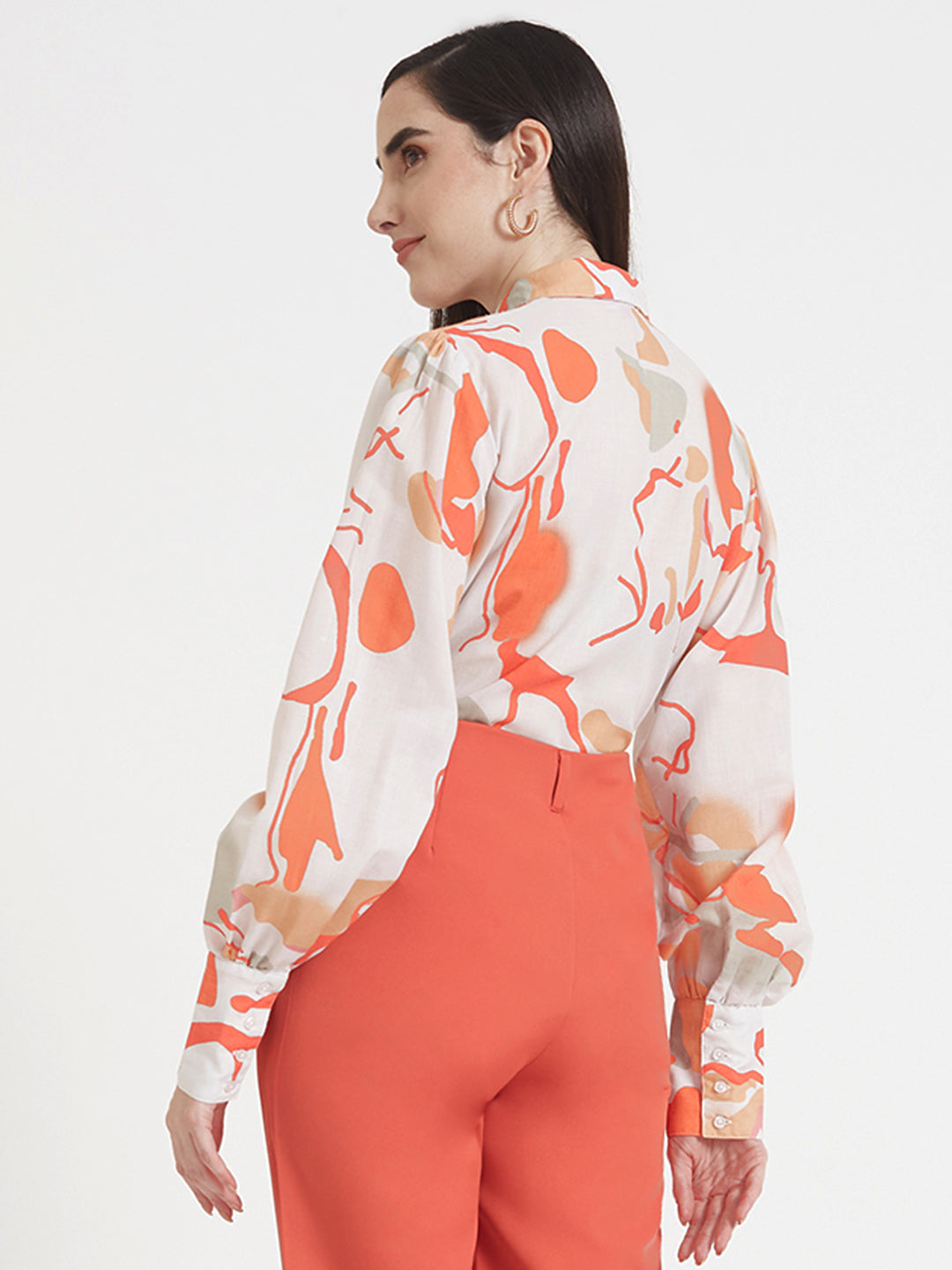 Luxury Cambric Digital Print Puff Sleeve Shirt