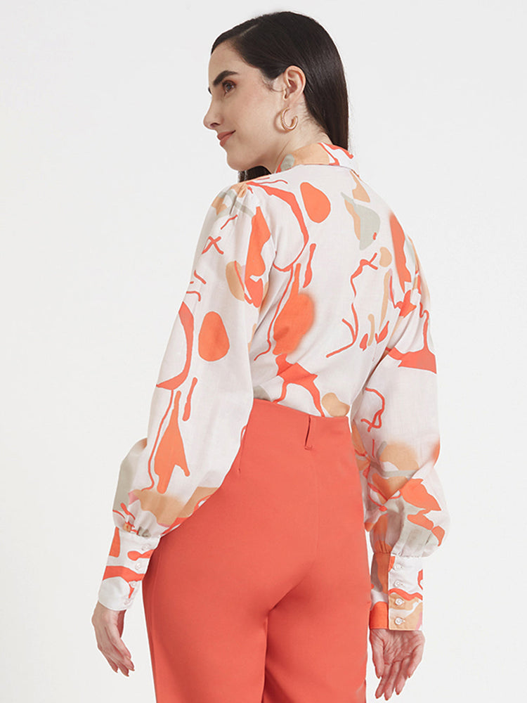 Luxury Cambric Digital Print Puff Sleeve Shirt