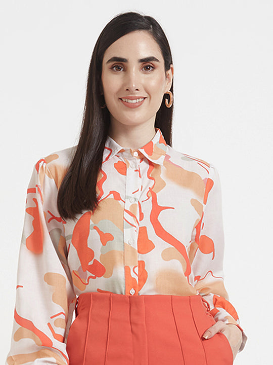 Luxury Cambric Digital Print Puff Sleeve Shirt