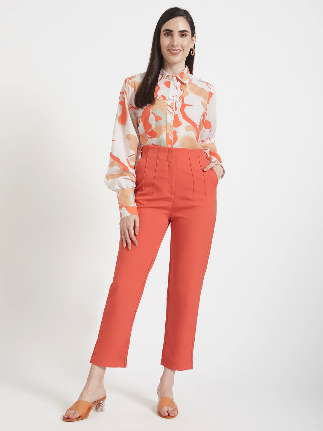 Luxury Cambric Digital Print Puff Sleeve Shirt