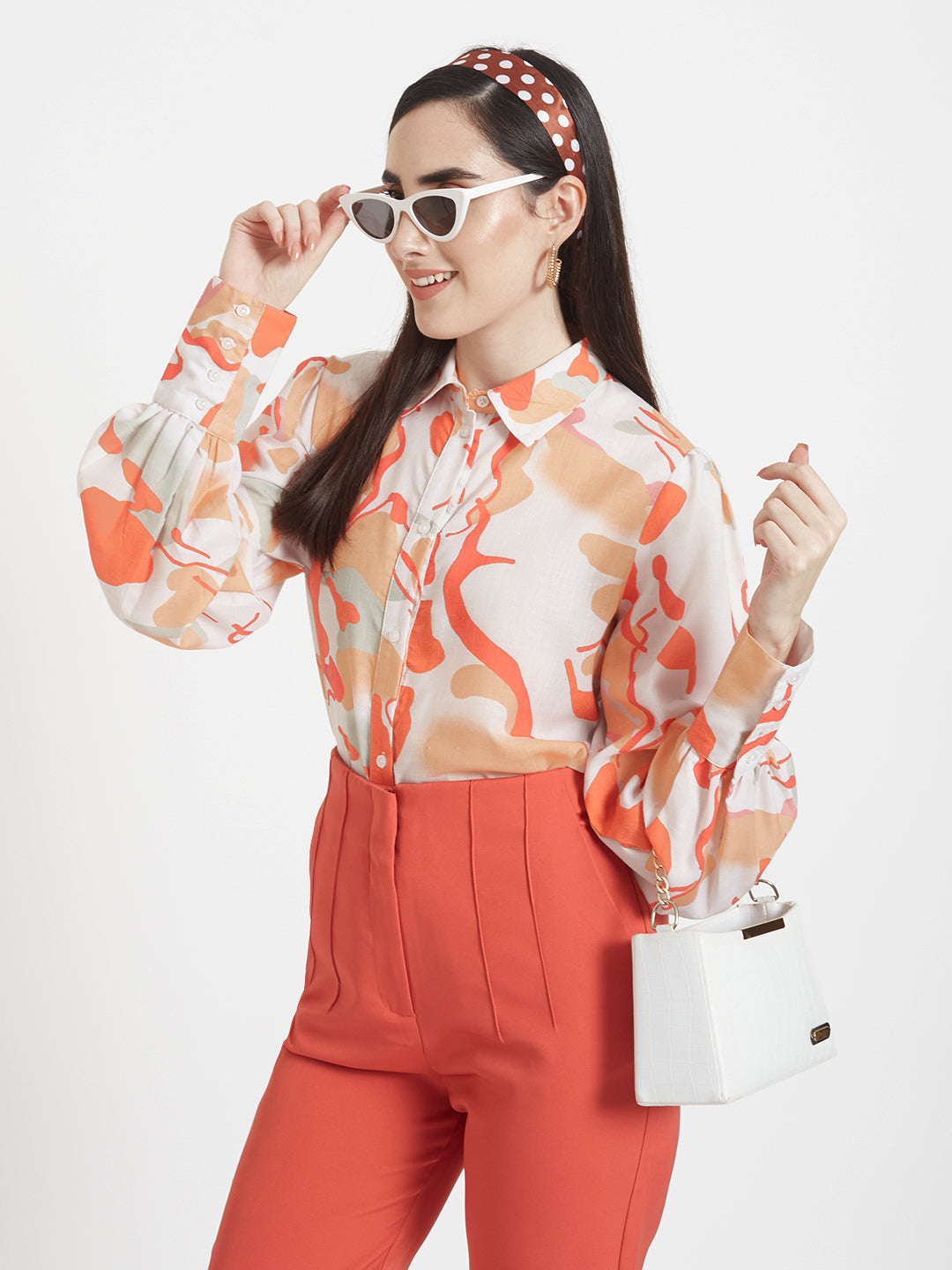 Luxury Cambric Digital Print Puff Sleeve Shirt