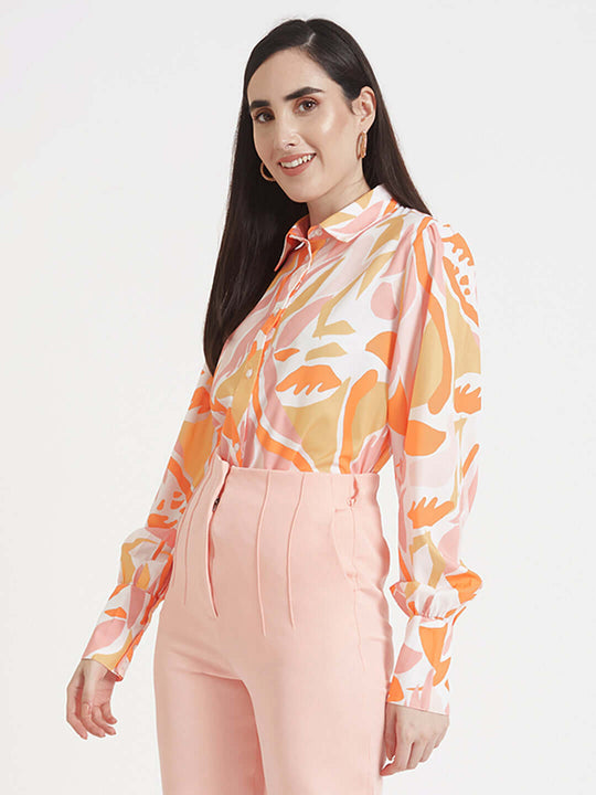 Premium American Crepe Digital Print Puff Sleeve Shirt