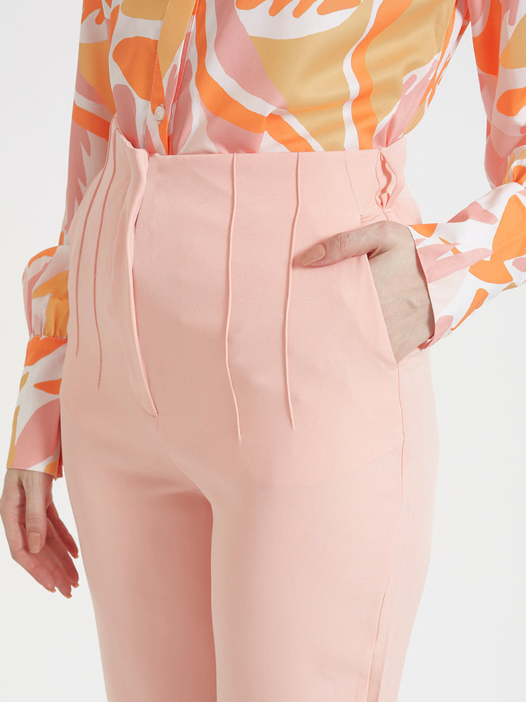 Women'S Luxury Banana Crepe Peach Skin Fit Multi Pleated Trouser