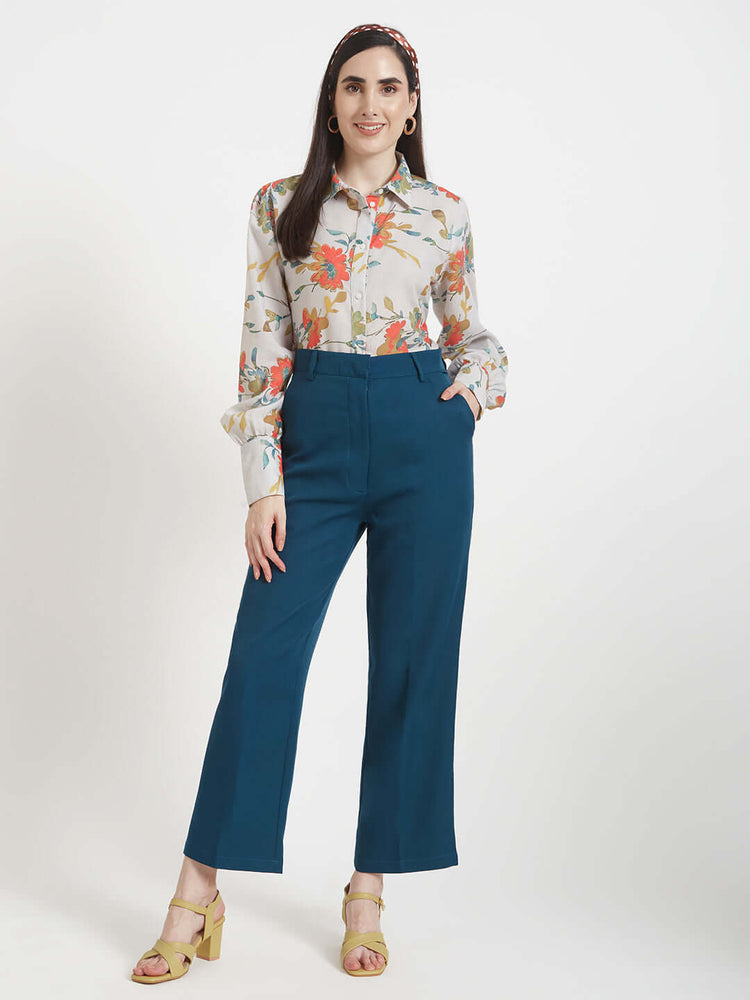 Luxury Cambric Digital Print Puff Sleeve Shirt