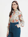 Luxury Cambric Digital Print Puff Sleeve Shirt