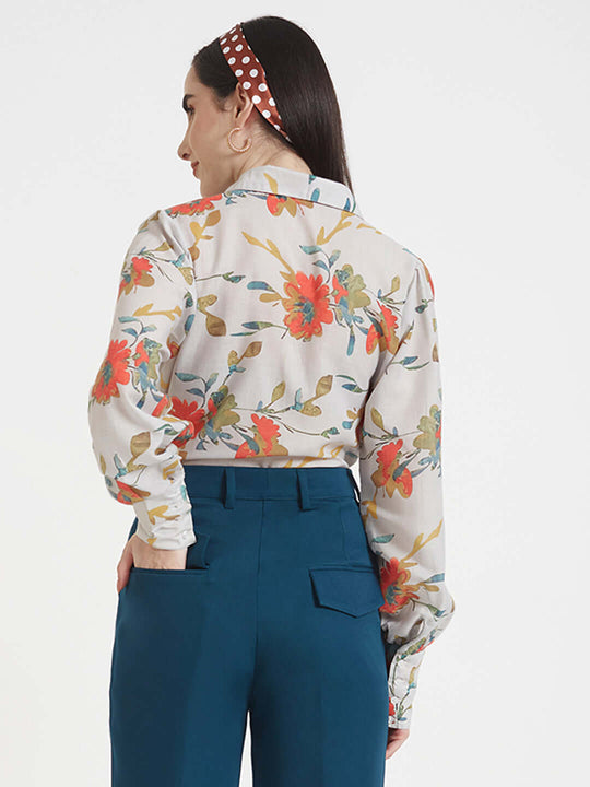 Luxury Cambric Digital Print Puff Sleeve Shirt