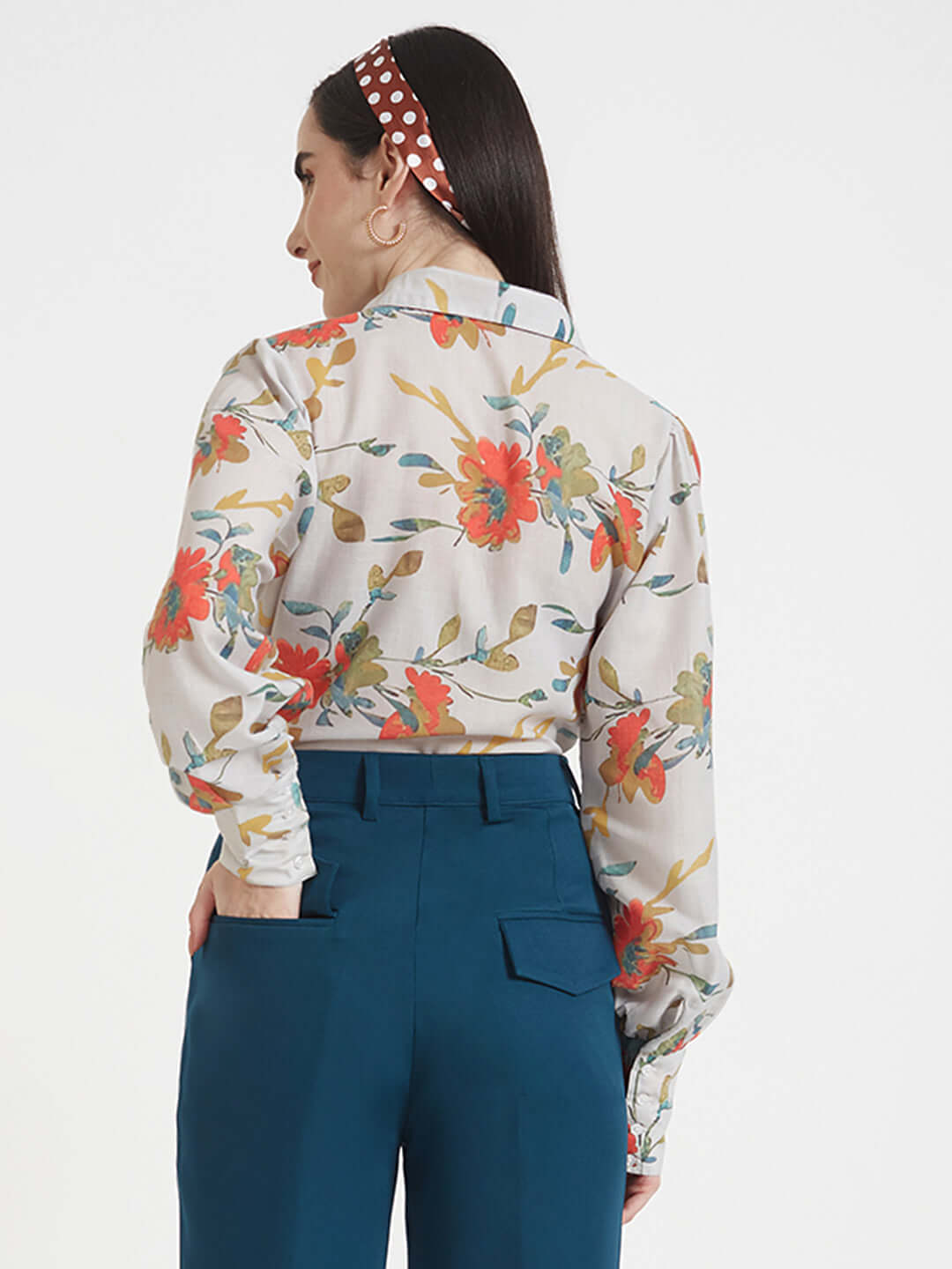 Luxury Cambric Digital Print Puff Sleeve Shirt
