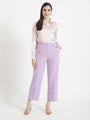 Women'S Premium Light Pink Regular Fit Solid Satin Shirt With Lilac Straight Fit Trouser
