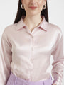 Women'S Premium Light Pink Regular Fit Solid Satin Shirt With Lilac Straight Fit Trouser