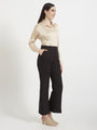 Women'S Premium Buff Drop Shoulder Oversized Satin Shirt With Black Flared Fit Trouser