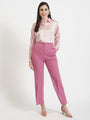 Women'S Premium Light Pink Regular Fit Solid Satin Shirt With Dark Pink Straight Fit Trouser