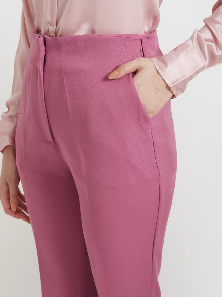 Women'S Premium Light Pink Regular Fit Solid Satin Shirt With Dark Pink Straight Fit Trouser