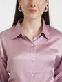 Women'S Premium Lilac Drop Shoulder Oversized Satin Shirt With Deep Purple Flared Fit Trouser