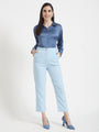 Women'S Premium Marble Blue Drop Shoulder Oversized Satin Shirt With Ice Blue Straight Fit Trouser