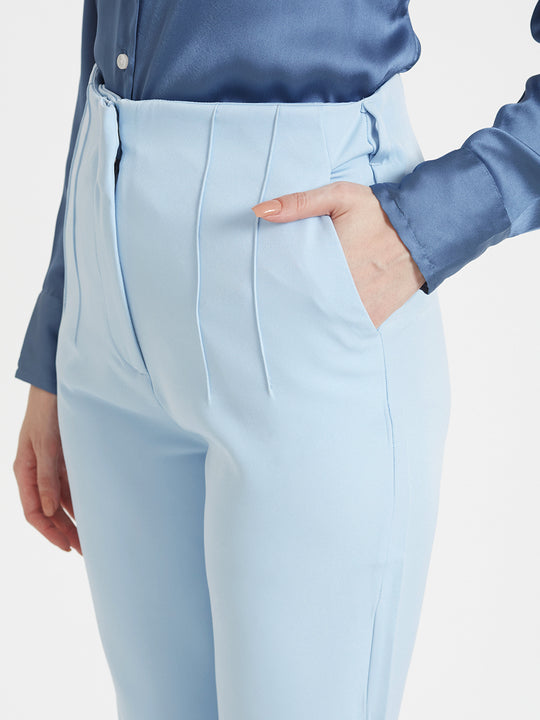 Women'S Premium Marble Blue Drop Shoulder Oversized Satin Shirt With Ice Blue Straight Fit Trouser