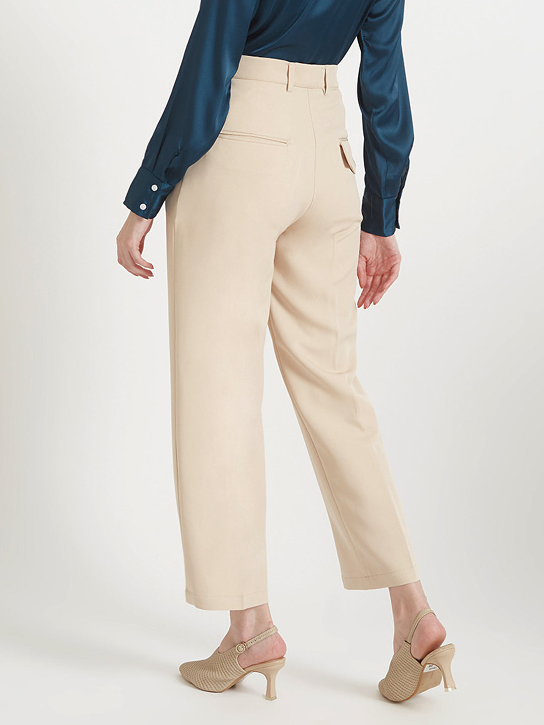 Women'S Luxury Banana Crepe Fawn Straight Fit Flap Pocket Trouser