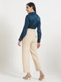 Women'S Premium Deep Teal Regular Fit Solid Satin Shirt With Beige Flared Fit Trouser