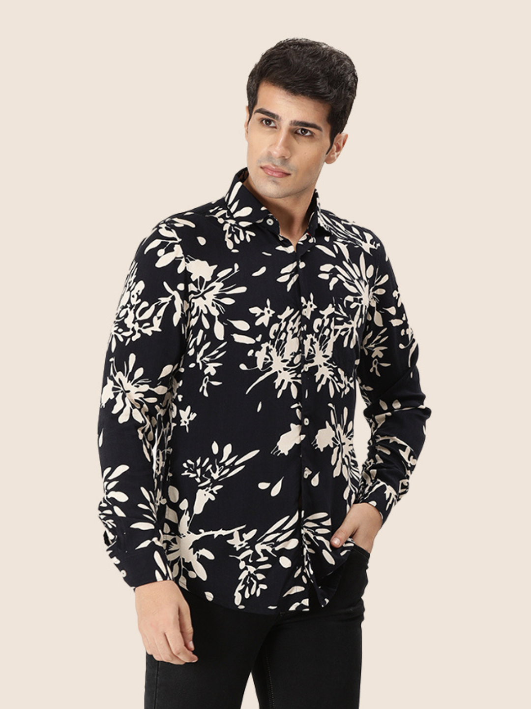 Men'S Premium Rayon Shirt With Navy Floral Print
