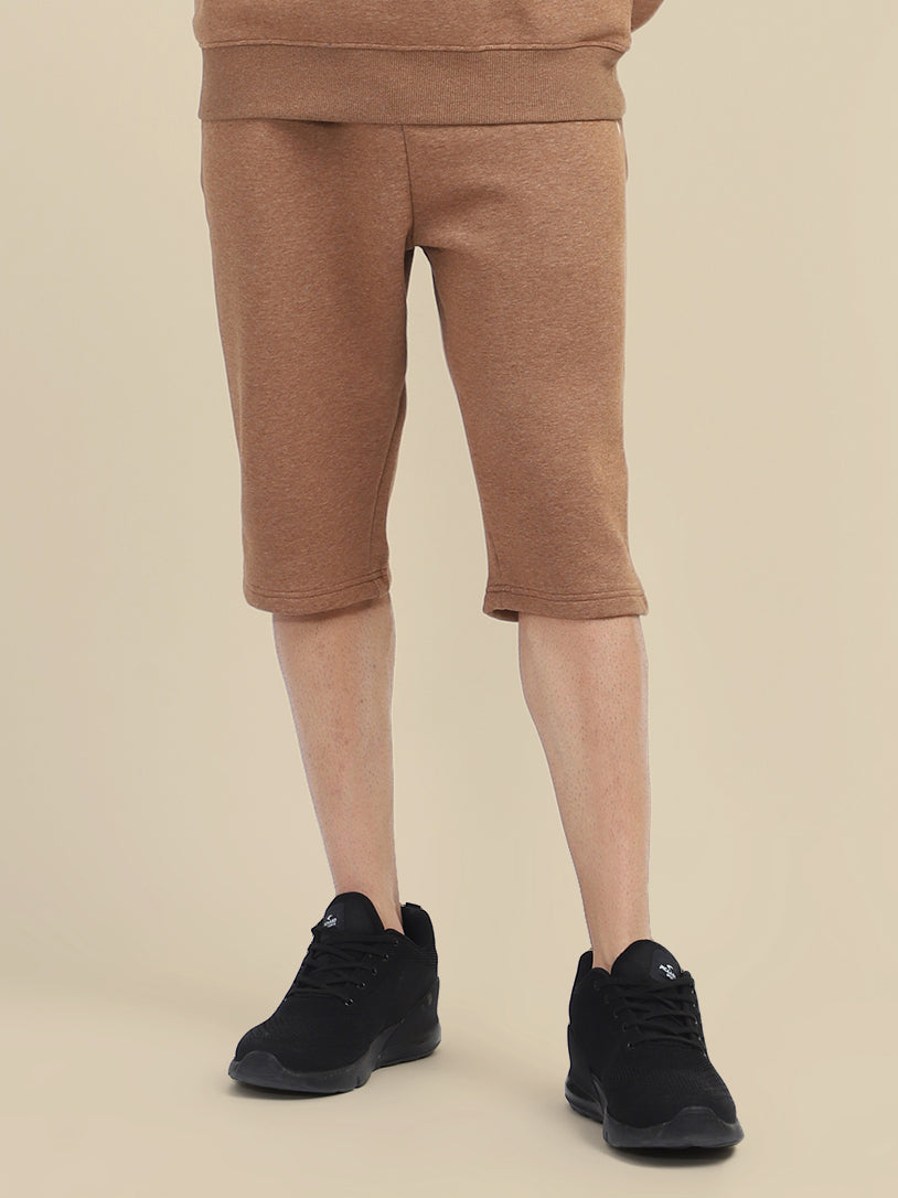 Mens Brown Cotton Fleece Winter Shorts