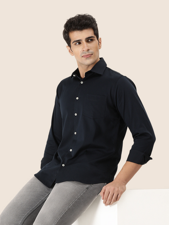 Premium Cotton Lycra Satin Black Shirt