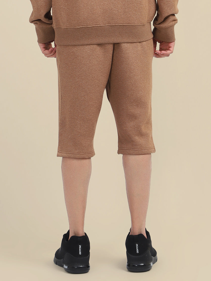 Mens Brown Cotton Fleece Winter Shorts