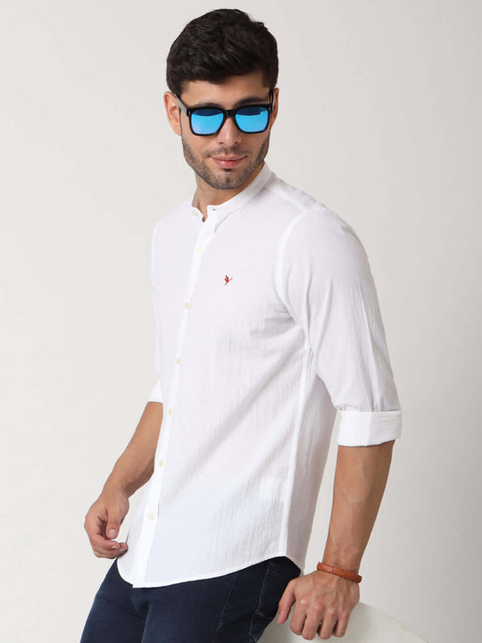 Amswan Premium Men'S Crinkle Cotton Shirt - Mandarin Collar, Long Sleeves